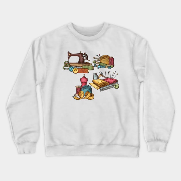 Sewing elements hand drawn Crewneck Sweatshirt by Mako Design 